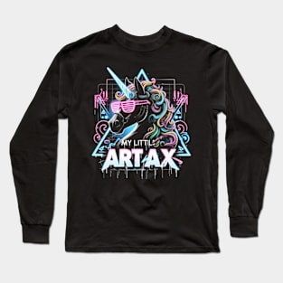 Neon unicorn artwork, futuristic mood, black style, wearing sunglasses, My little artax Long Sleeve T-Shirt